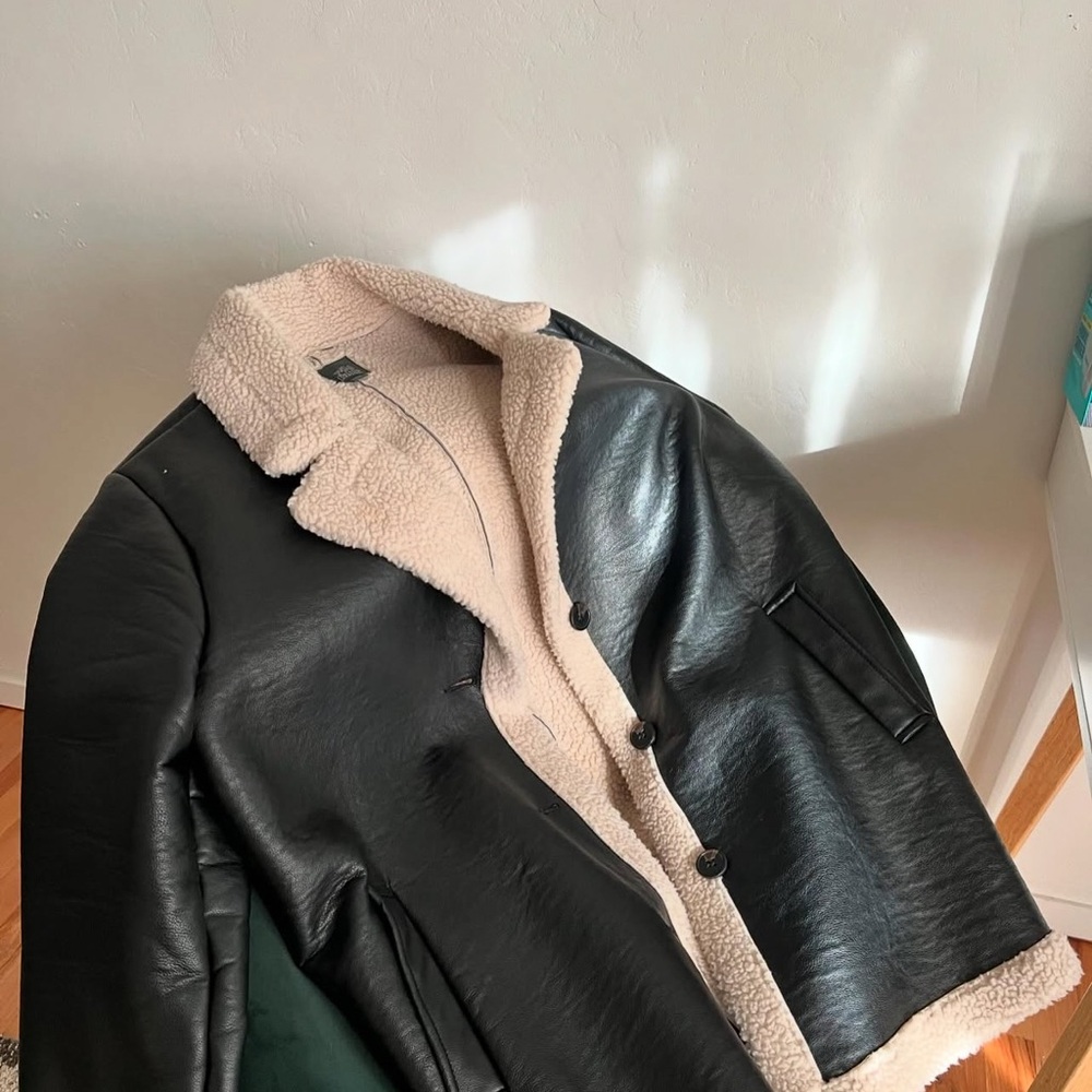 Wild Fable Black Leather Jacket with Cream Shearling